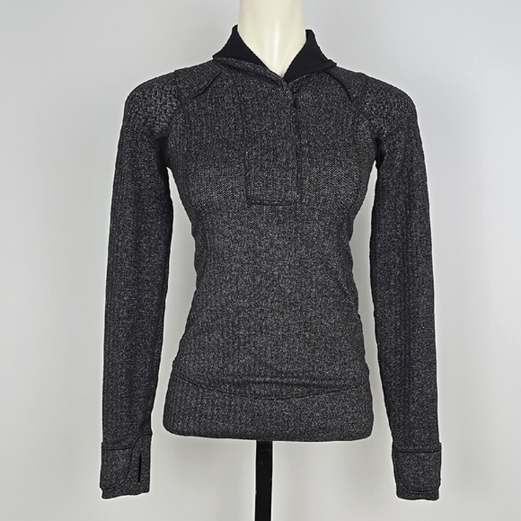 Lululemon Think Fast Pullover Top Mini Check Pique Black Heathered Black Size 2 - Picture 4 of 16